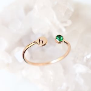 personalized dual birthstone ring. GOLD. initial. gemstone stacking ring. 14k gold-filled. mothers ring. horseshoe ring. birthstone ring.