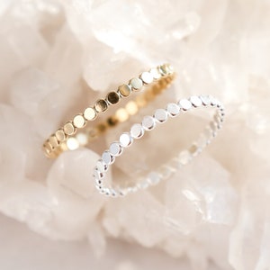 beaded stack ring. ONE gold ball stackable ring. textured minimal band. wedding band. fashion accessory jewelry for women, girls, unisex.