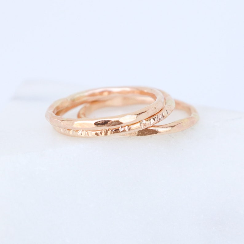 GOLD stackable ring. ONE chunky textured statement ring. 14k gold filled stacking ring. unique wedding band. travel wedding ring. 1.6mm image 2