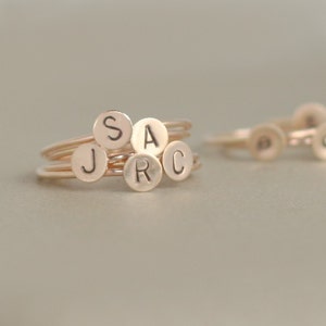 initial ring. solid 14k gold monogram stacking ring. ONE stamped letter mothers ring. personalized initial jewelry. bridesmaid gift for her.