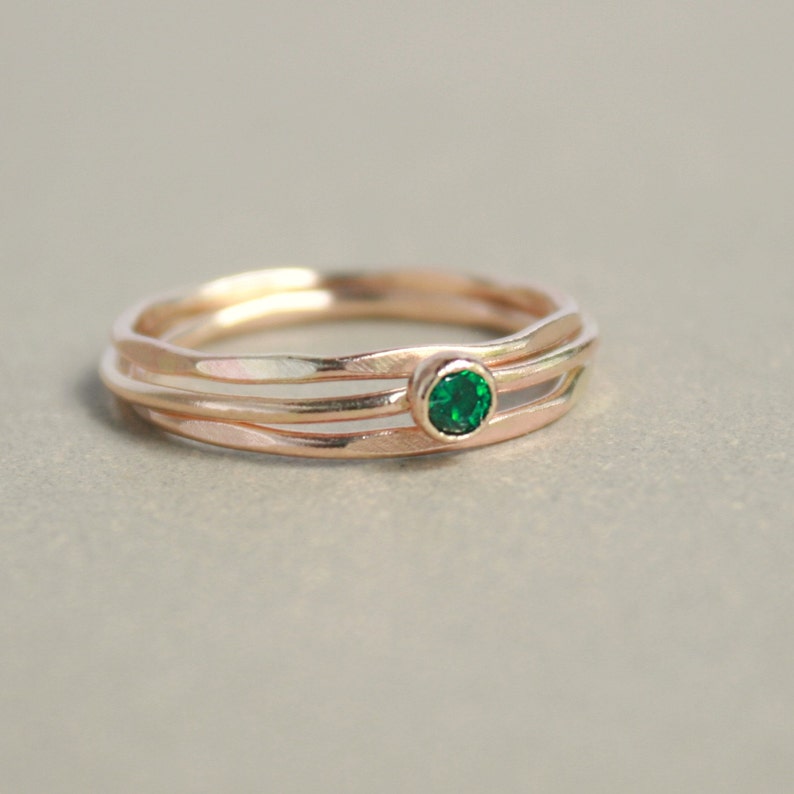 Emerald ring. gold ring. ONE delicate stackable birthstone ring. mothers ring. 14k gold filled. engagement ring. March birthstone ring. image 4