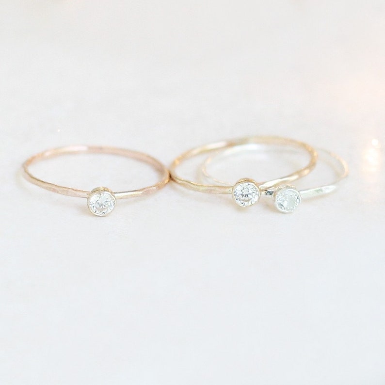 THREE birthstone stacking ring set gold filled rings PEBBLED sterling silver tiny gemstone rings rose stackable rings minimalist rings