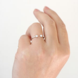 WHITE gold palladium dual stone ring.  14k solid gold dual birthstone ring. diamond engagement ring. gemstone couples ring. wedding ring.