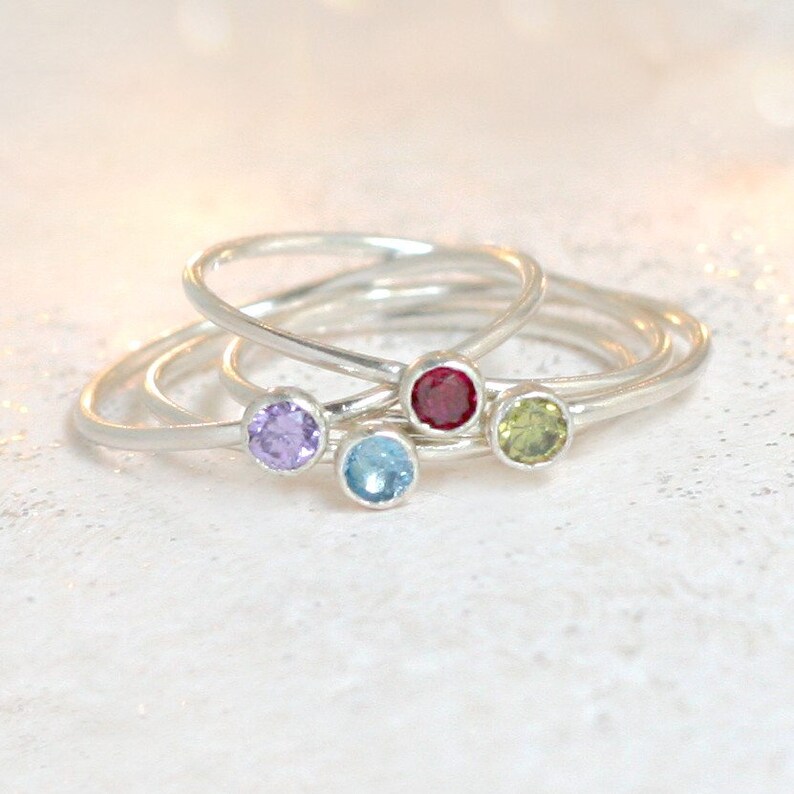 aquamarine ring. march birthstone ring. ONE stackable birthstone gemstone ring. sterling silver. mothers ring. stacking ring. silver ring. image 4