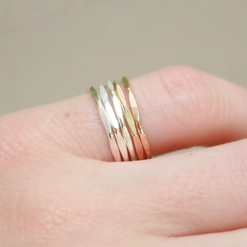 stacking rings. THREE gold filled, rose gold filled or sterling silver stackable rings. minimalist rings. hammered textured ring. stack ring image 5