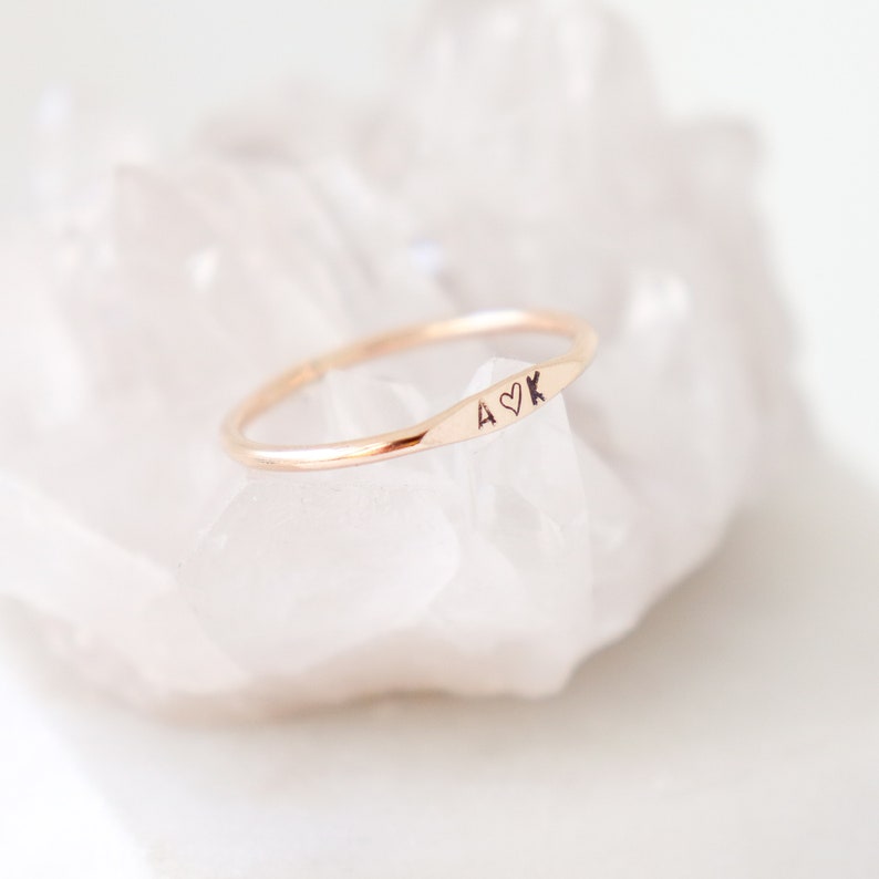 personalized initial ring. stack ring. letter ring. SILVER, GOLD or ROSE gold filled. sterling silver. minimalist ring. 1.3mm band. image 2