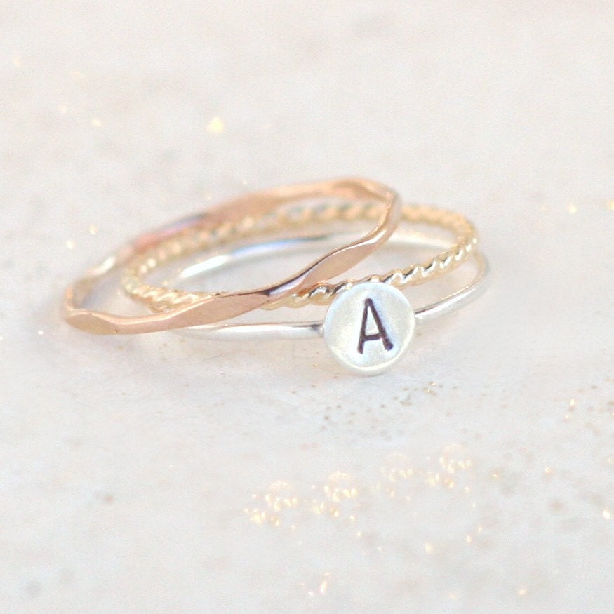 personalized mother's day ring SET. initial ring. gold Etsy