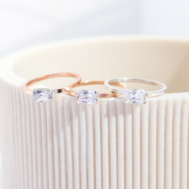 diamond engagement ring. cz stacking ring. ONE stackable wedding ring. sterling silver, yellow or rose gold fill. solid 14k gold. gemstone. image 1