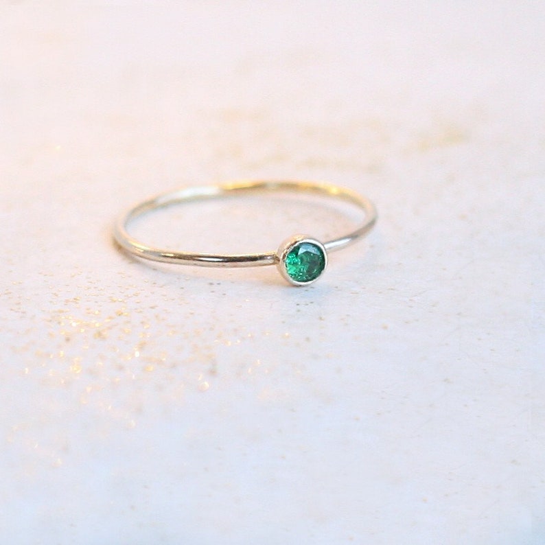 Emerald ring. gold ring. ONE delicate stackable birthstone ring. mothers ring. 14k gold filled. engagement ring. March birthstone ring. image 2