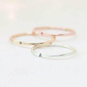 personalized initial ring. stack ring. letter ring. SILVER, GOLD or ROSE gold filled. sterling silver. minimalist ring. 1.3mm band. image 5