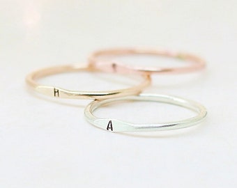 personalized initial ring. minimalist letter ring. solid 14k gold, rose or silver stacking band. ALTIAURA reserve collection. 1.3mm band.