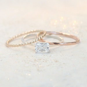 conjunto de anéis de empilhamento. anéis de empilhamento de metal misto. anel de diamante cz. PRATA, OURO amarelo, anéis de ouro ROSA. anéis minimalistas. conjunto de anéis boho 1,3 mm