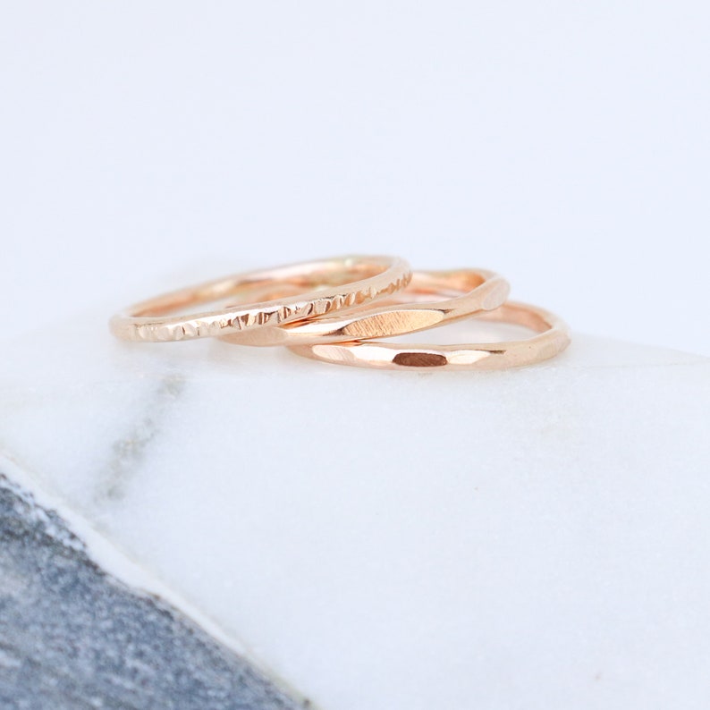 GOLD stackable ring. ONE chunky textured statement ring. 14k gold filled stacking ring. unique wedding band. travel wedding ring. 1.6mm image 3