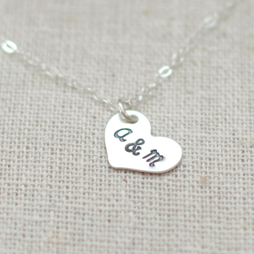 Heart Initial Necklace. Sterling Silver. Two Initials for Friendship and Love. Best Friend