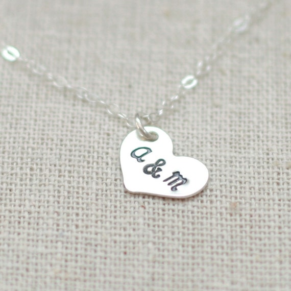 heart initial necklace. sterling silver. two initials for... - Lurlene ...