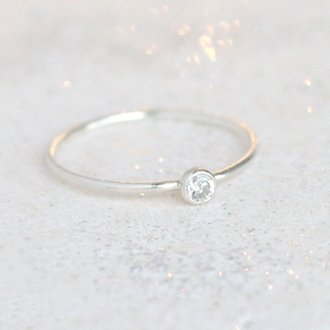 Diamond Ring. Silver Stacking Ring With April Birthstone. ONE Stackable