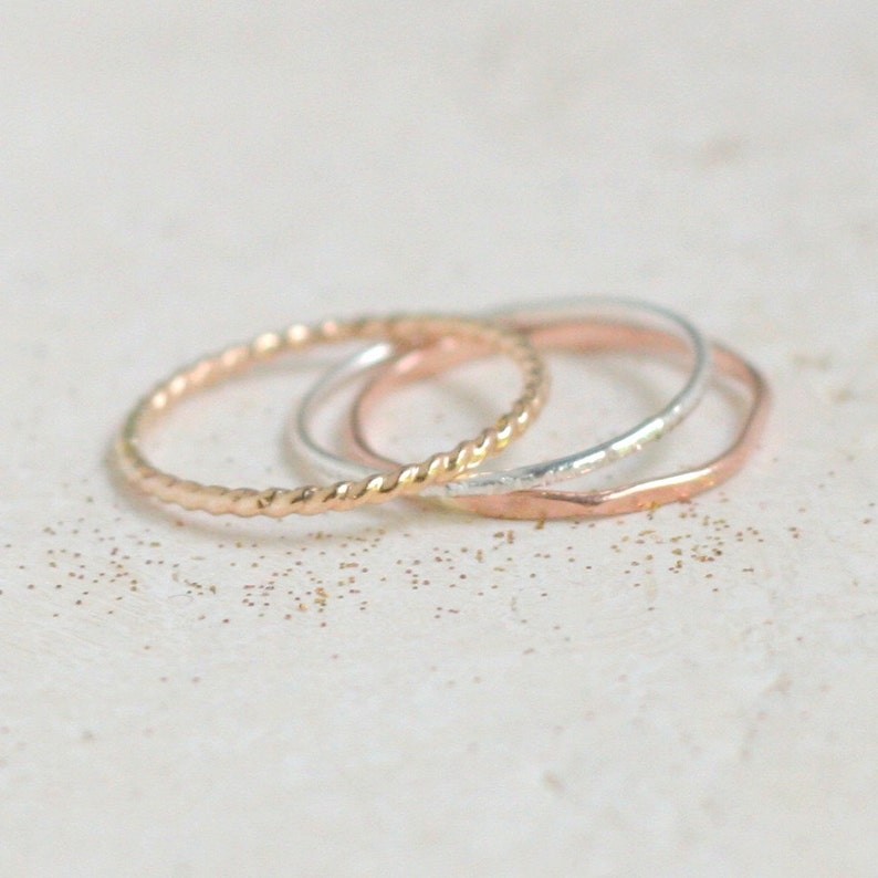 Stackable rings. GOLD SILVER ROSE set of stacking rings. Etsy