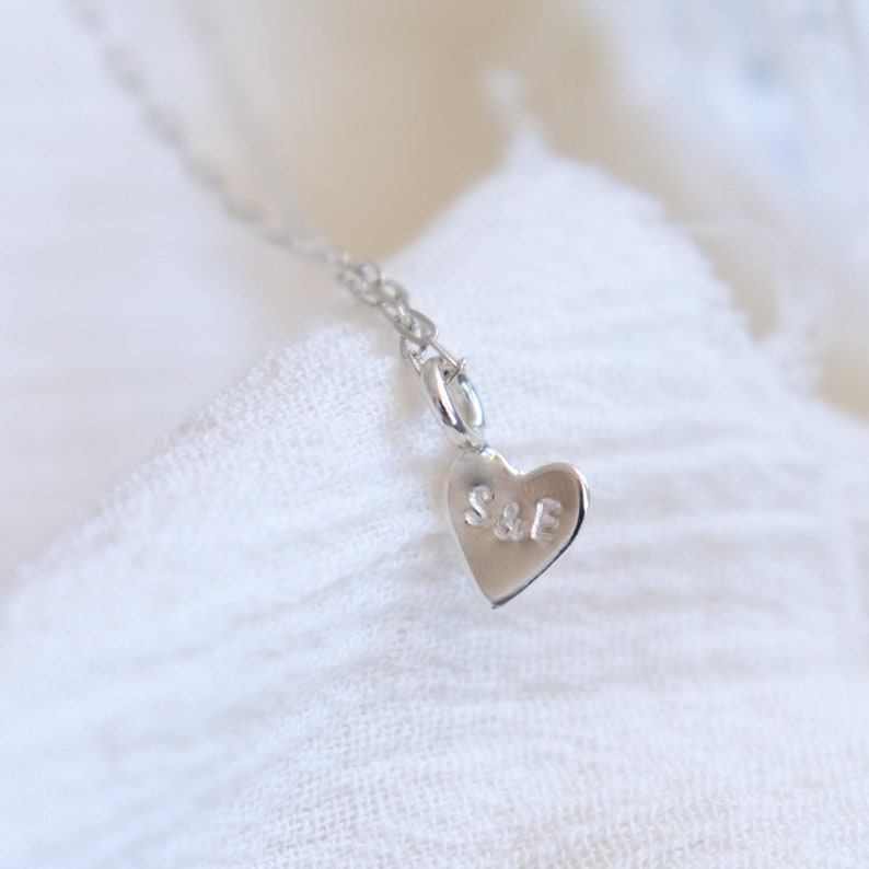 Personalized Heart Charm Necklace. custom letters couples initials charm. stamped letter necklace. sterling SILVER, GOLD fill, ROSE fill image 2