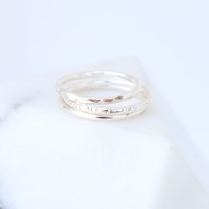 SILVER stacking rings. SET of three. chunky textured statement rings. stacked sterling silver ring set. wide alternative wedding band. 1.6mm