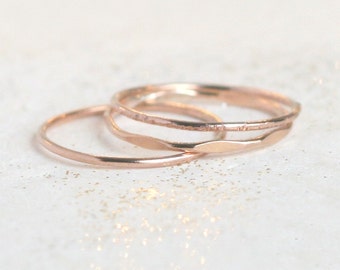 ROSE gold stacking rings. set of 3 rose gold ring bands. boho rings. minimalist rings. 14k gold filled. knuckle ring. midi ring stack. 1 mm