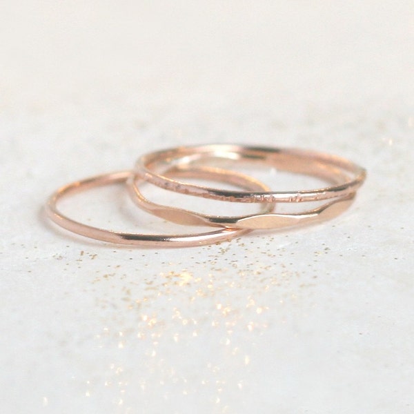 ROSÉ Gold Stapelringe. Set aus 3 roségoldenen Ringschienen. Boho-Ringe. minimalistische ringe. 14k goldgefüllt. Knöchel Ring. Midi Ringstapel. 1mm