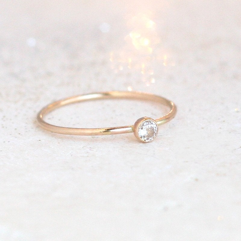 Gold ring. cz diamond. birthstone ring. ONE delicate stackable | Etsy