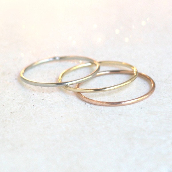 wedding band / stacking ring / SOLID 14k gold / 1mm stackable minimalist ring. ONE yellow gold, rose, palladium white gold or platinum ring.