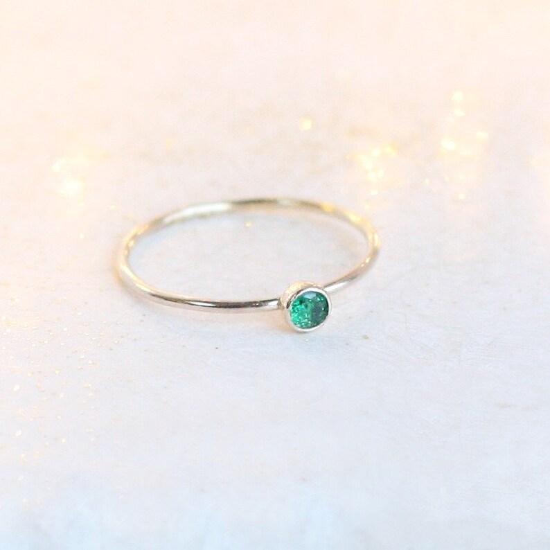 Emerald ring. gold ring. ONE delicate stackable birthstone ring. mothers ring. 14k gold filled. engagement ring. March birthstone ring. image 1