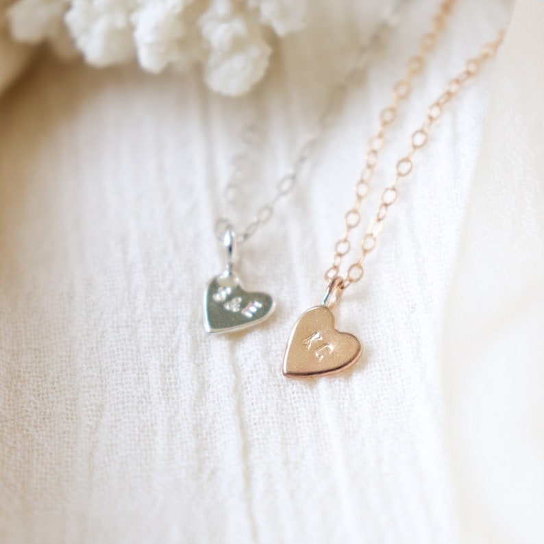 Personalized Heart Charm Necklace. custom letters couples initials charm. stamped letter necklace. sterling SILVER, GOLD fill, ROSE fill image 8