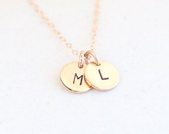 mother's initial necklace. personalized letter. best friends gold necklace. couples necklace. simple gold disc necklace. bridesmaid gift.