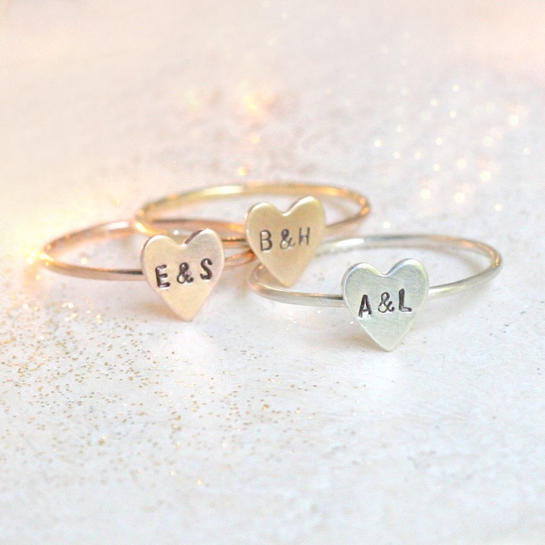 initial ring. gold heart ring. 14k gold filled stacking RING. custom initial jewelry. couples ring. best friend ring. Valentine's Day ring. image 6