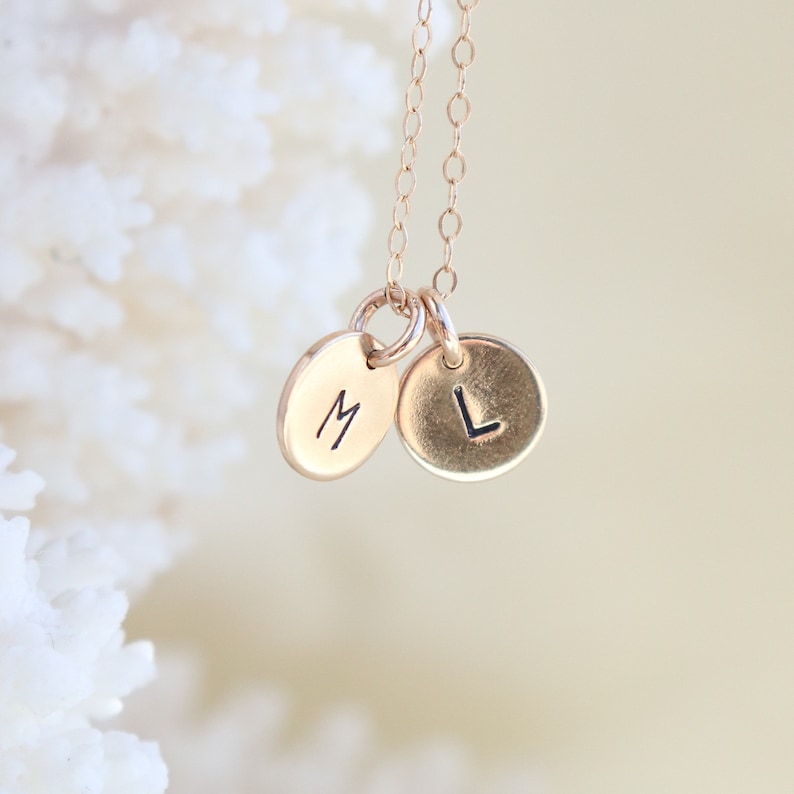 mother's initial necklace. personalized letter. best friends gold necklace. couples necklace. simple gold disc necklace. bridesmaid gift. image 6