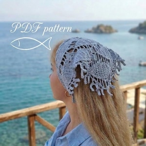 Fish Motif Crochet Bandana Pattern – Boho Lace Kerchief Tutorial (Digital PDF Pattern)