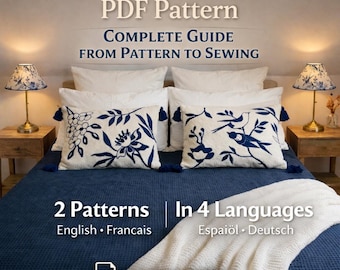 Punch needle pillow PDF patterns Set 40x60 cm | 2 Designs | Big illustrated guide | 4 languages (en, de, es, fr)
