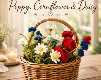Crochet Flower Bouquet Pattern PDF – Poppy, Daisy & Cornflower – Amigurumi Wildflowers – Digital Download