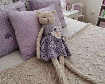 Crochet Cat Doll Pattern in Dress with Flower PDF