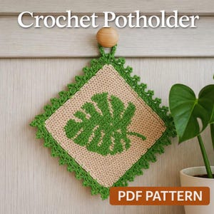 Monstera Leaf Crochet Doily /  Potholder Pattern: Japanese Chart & English Instructions (PDF)