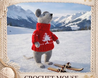Crochet Mouse in Christmas Sweater – Amigurumi Pattern, Winter Mouse PDF Tutorial