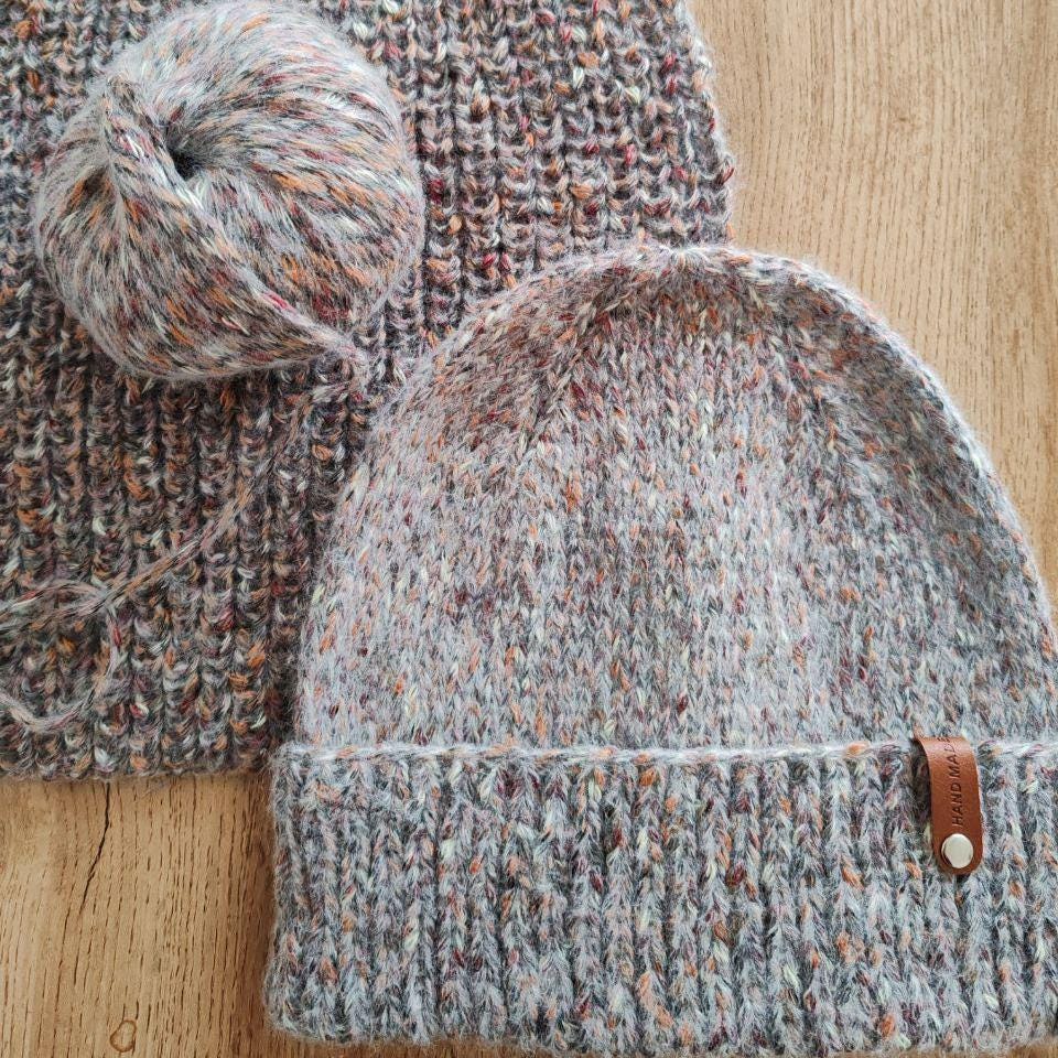 Handmade Chunky Knit Beanie Multicolor Tan Gray Winter Fall Handcrafted Hat Hand Knit Multicolor Beanie: Chunky Boho Winter Cap - Etsy main image 2