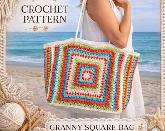 Granny Square Tote Bag Crochet Pattern – Large Beach Bag PDF Tutorial