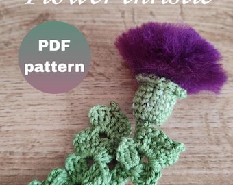 Crochet pattern of thistle flower voluminous, crochet appliques, flower accessories, basic pattern, easy crochet. Beginner level