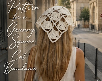Crochet Cat Granny Square Bandana Pattern, Cat Face Kerchief Tutorial, Boho Cottagecore Headscarf PDF