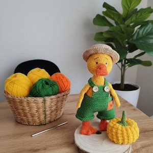 Crochet Goose Pattern: Amigurumi Farmer Animal Toy with Pumpkin (Digital PDF)