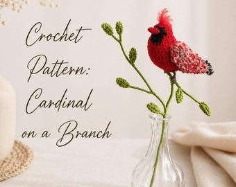 Crochet Pattern Cardinal Bird on a Branch Amigurumi, Red Bird PDF Tutorial