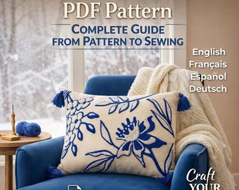 Punch Needle Pillow PDF Pattern 40x60 cm |  Guide with Photos | 4 Languages