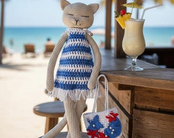 Crochet Cat Pattern: Mia Amigurumi Doll with Dress & Swimsuit (PDF)