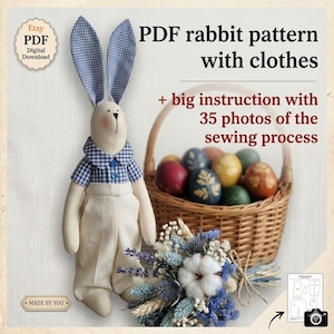 Bunny Sewing Pattern: Tilda Style Rabbit Toy (PDF Pattern