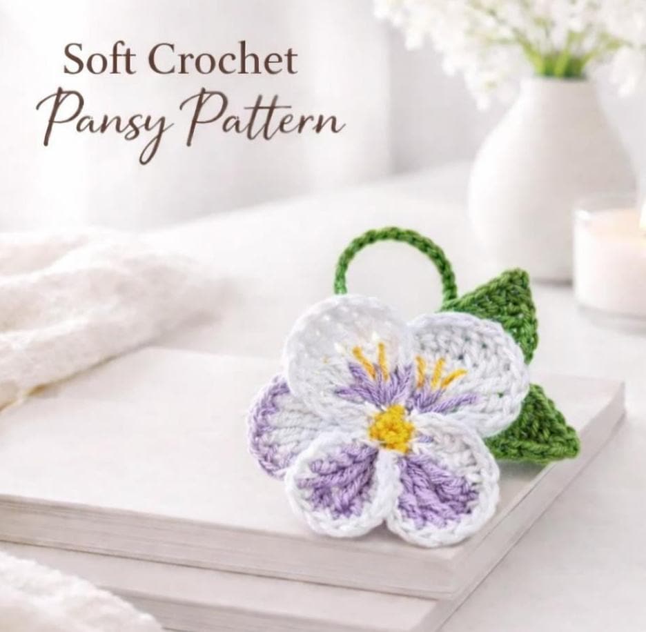 38 Pansy Crochet Patterns for Flowers, Decor, and Wearable Details 17 Crochet Violet Pansy Flower Applique