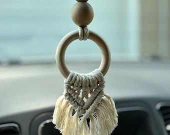 Off-White Macramé car diffuser-car freshener-essential oils-boho style decor (Oil NOT included)