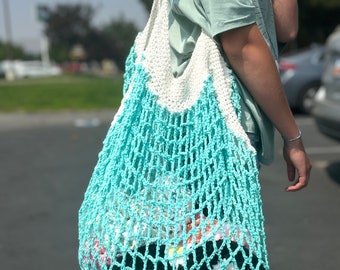 X-Large Teal Loose Crochet Market Bag